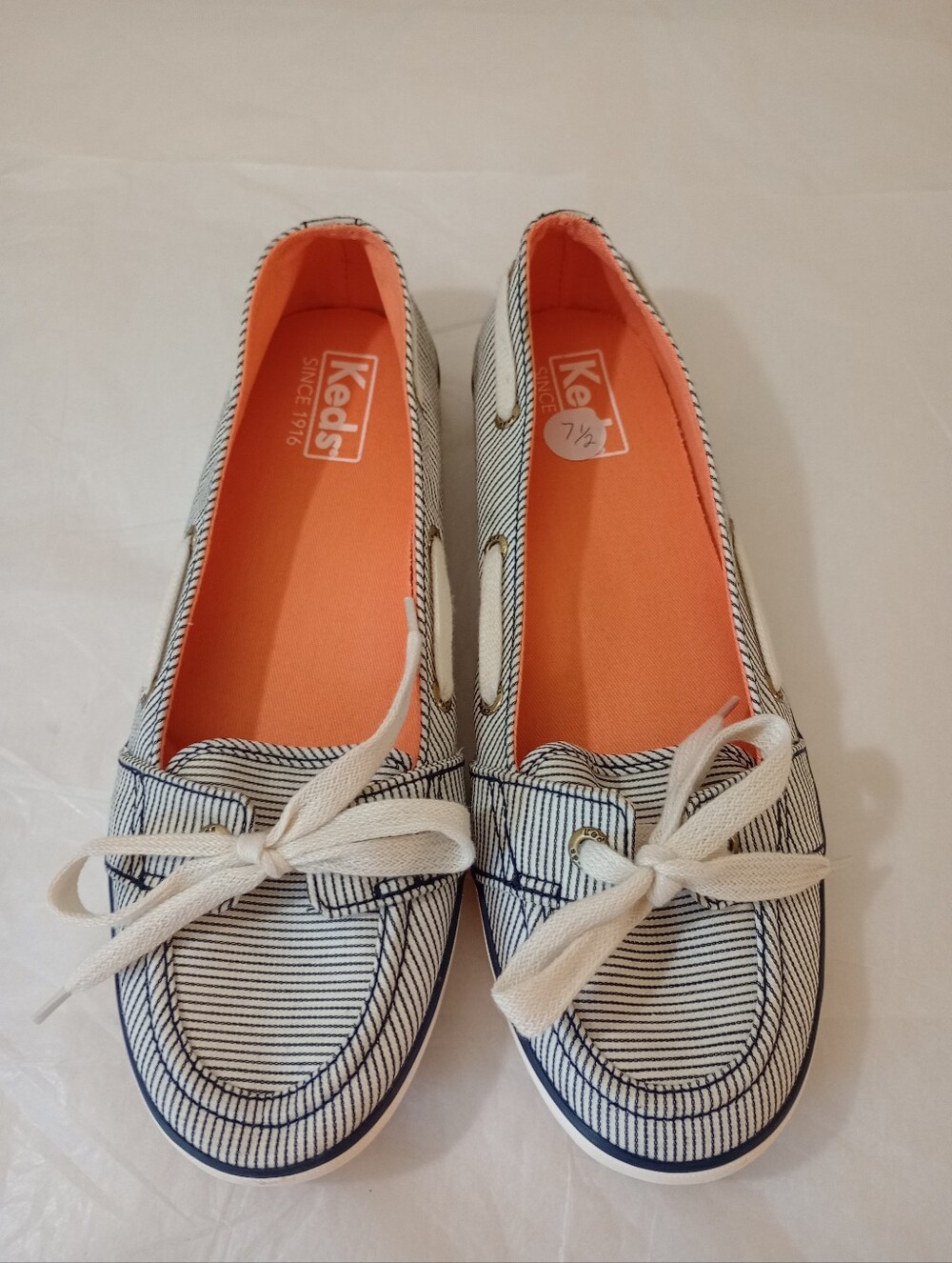 Keds Women's Striped Canvas Flats with Orange Insole